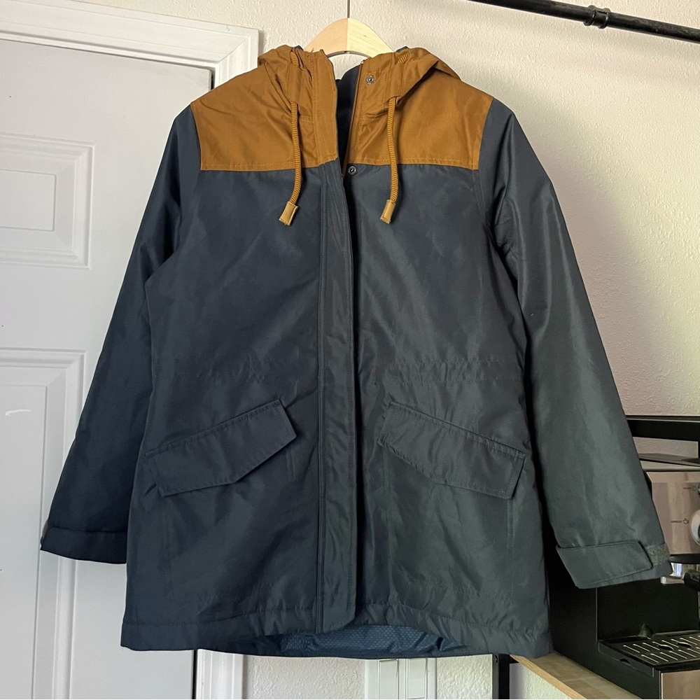 STOIC women’s navy blue mustard yellow colorblock zip up hooded jacket